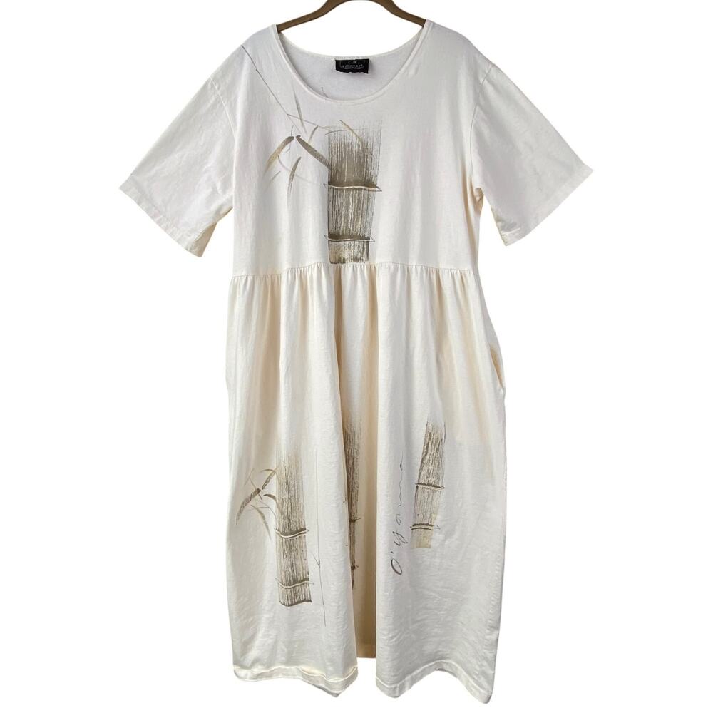 Vintage L.A. Artwear Maxi Dress Bamboo Art To Wear Size L Cream Boho - Picture 7 of 7